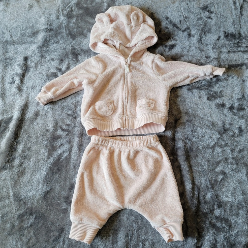 Carter's Sheep Ears Hoodie Jogger Set Kids NB Pink Excellent Terry Cloth 696